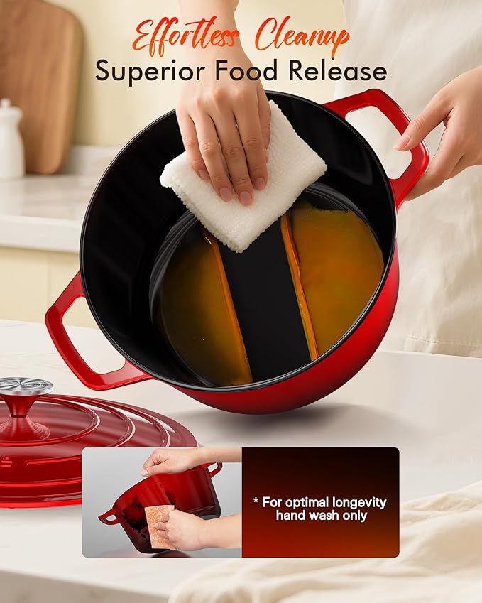 Nuwave 6QT Healthy Enameled Cast Iron Dutch Oven Pot with Lid, Heavy Duty 7-Layer Enamel, Enhanced Rust Protection, Dual Handles, Oven Safe to 500°F for Sourdough Bread Baking, Braise, Stew, Roast