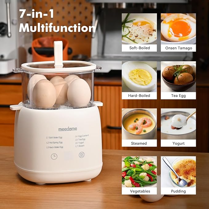 Electric Egg Cooker 7-in-1 with Steam Basket & Auto Shut Off, 8-Egg Capacity Steamer for Soft/Hard Boiled, Poached Eggs, BPA-Free Stainless Steel Bowl, Compact for Dorm/Keto Kitchen(2-Tier)