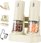 CIRCLE JOY Electric Salt and Pepper Grinder Set Automatic Salt and Pepper Grinder Set with Easy-to-Carry Charging Base and LED Light, USB Rechargeable, External Adjustable Coarseness, Light Yellow