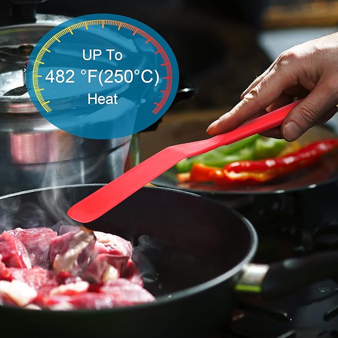 Crepe Spatula Narrow Silicone Thin Spatula Omelet Turner Multifunctional Long Heat Resistant Cooking Non Stick Pancake for Omelet Crepes Cooking Egg Burgers Pizza Pancake Steak(Red)