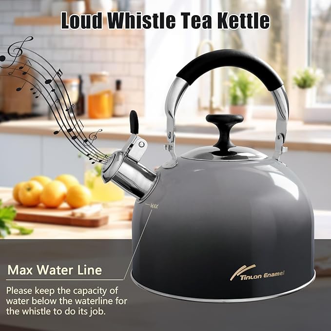 Tea Kettle Stovetop,Stainless Steel Whistling Tea Kettle For Stove Top, 2.5 Qt Tea Pot With Folding Handle, Food Grade Water Teapot Water Kettle For Stove Home Camping Travel,Gradient Black