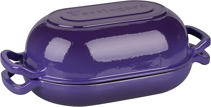 Enameled Cast Iron Sourdough Bread Oven, Dutch Oven, Loaf Cast Iron Bread Pan for Homemade Bread Baking, Meatloaf Pan with Lid, 5QT, Purple