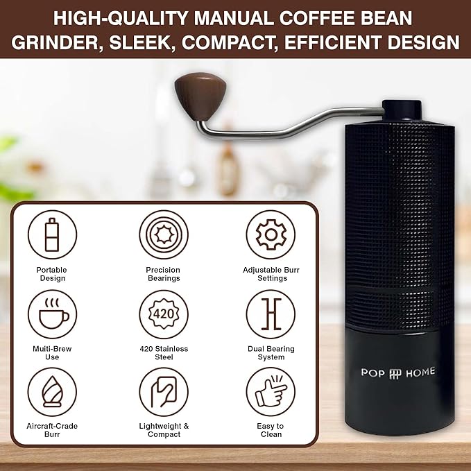 Manual Coffee Grinder – Stainless‑Steel Burr, Adjustable Coarseness, Portable Hand Mill with Cleaning Brush
