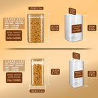 156oz 52oz Airtight Glass Square Storage Canister with Bamboo Lid Set of 2(4600ml*1 1550ml*1) Large Gallon Glass Jars for Sugar, Flour, Cookies and Coffee beans (‎with Black Lable)