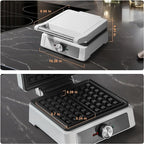 Waffles Maker 2 Slices, Large Square Belgian Waffle Maker, Anti-Overflow Waffle Iron Non-stick Plate, Thick Breakfast Waffle Machine Make Waffles in Minutes, Adjustable Temperature, 1200W