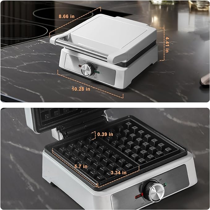 Waffles Maker 2 Slices, Large Square Belgian Waffle Maker, Anti-Overflow Waffle Iron Non-stick Plate, Thick Breakfast Waffle Machine Make Waffles in Minutes, Adjustable Temperature, 1200W