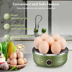 VOBAGA Electric Egg Cooker, Rapid Egg Boiler with Auto Shut Off for Soft, Medium, Hard Boiled, Poached, Steamed Eggs, Vegetables and Dumplings, Stainless Steel Tray with 7-Egg Capacity (Green)