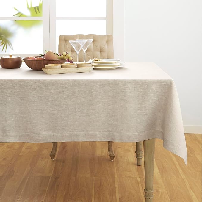 Solino Home Linen Tablecloth 54 x 72 Inch - 100% Pure Linen Light Natural Table Cloth for Rectangular Tables - Athena, Machine Washable Cloth Tablecloth for Summer, Fall, Autumn