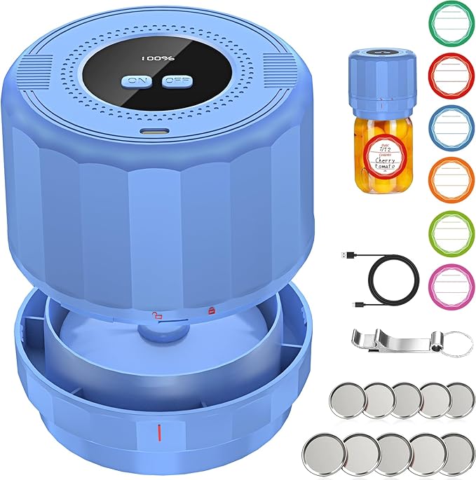 M11 Mason Jar Vacuum Sealer - Electric Mason Jar Vacuum Sealer Kit with Wide and Regular Mouth Mason Lids, Jar Vacuum Sealer for Canning Jars, Vacuum Sealing Machine for Food Storage