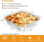 Aluminum Pans 8x8-20 Pack Disposable Foil Pans, Heavy Duty Aluminum Roasting Trays for Baking, Cooking, Heating, Storing, Prepping Food