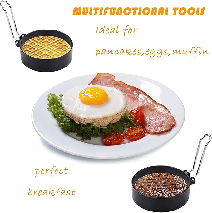 Non-Stick Egg Ring,Stainless Steel Ring for Frying Eggs,Round Mold,Shaping Eggs,Round Fried Egg Mold Household,Cooking Tools for Breakfast（2 Pack)