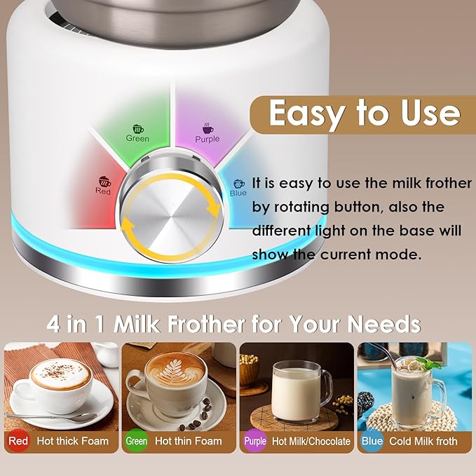 Milk Frother and Steamer, 16.9 OZ Milk Frother for Coffee, 4 in 1 Frother Separable Easy to Use and Clean, Durable Safe Silent Working for Coffee, Latte, Cappuccino Hot Chocolate, White