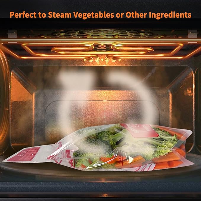 20×Steam Cooking Bags Microwave Steamer Bags Widen the Bottom Stand Upright Zipper Steam Bags for Vegetables,Potatoes and Meat (2 Pack)