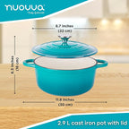 Cast Iron Dutch Oven with Lid – Non-Stick Ovenproof Enamelled Casserole Pot – Sturdy Dutch Oven Cookware – Teal, 3.1-Quart, 22cm – by Nuovva