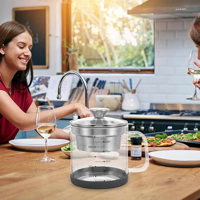 Juice Strainer Yogurt Strainer with Lid - Stainless Steel Soy Nut Milk Filter Food Maker - Iced Tea Pitcher Juice Tea Filter Pot with Scale for Making Yogurt Soybean Milk, 1.5L