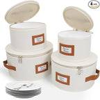 HOMELUX THEORY Plate Storage Box, 4pc Ivory Hard Shell China Storage Containers with 48 Felt Pads, Kitchen Storage Bins With Lids, Moving Box with Handles for Dishes, Dinner Plate & Platter