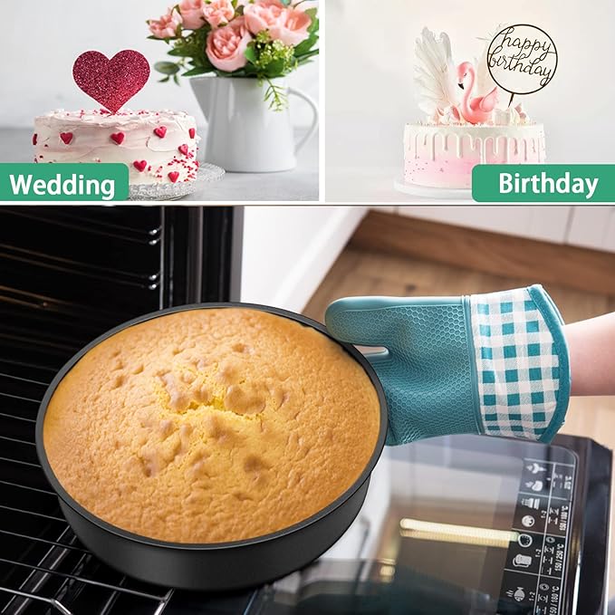 TeamFar 8 Inch Cake Pan, Round Baking Layer Cake Pan Set of 3, with Non-Stick Coating Stainless Steel Core for Birthday, Party, Wedding, Healthy & Heatproof, Release Easily & Easy Clean