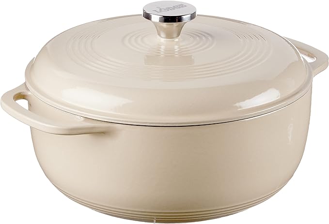 Lodge 6 Quart Enameled Cast Iron Dutch Oven with Lid – Dual Handles – Oven Safe up to 500° F or on Stovetop - Use to Marinate, Cook, Bake, Refrigerate and Serve – Sandalwood