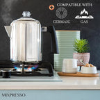 Mixpresso Stainless Steel Coffee Percolator Stovetop, 37oz Classic Percolator Coffee Pot, Great For Camping Pot, 5-8 Cup Stove Top Espresso Maker, Cool-Touch Handle