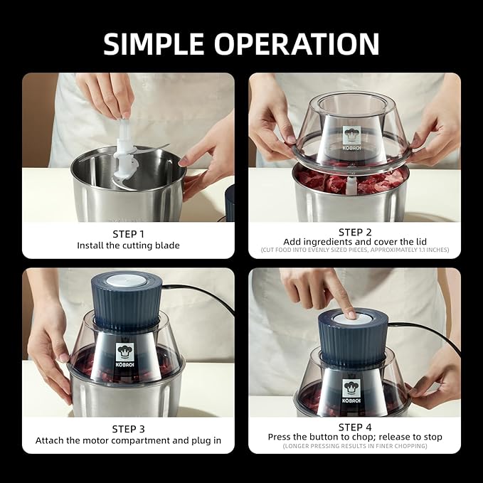 Electric Food Processor & Meat Grinder – 1.9 Qt Food Chopper with Pure Copper Motor, Dual-Layer Blades, Procesador de Alimentos Electrico