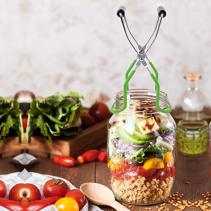 Eeoyu Canning Jar Lifter Tongs Stainless Steel Jar Lifter with Grip Handle for Home Kitchen (Green)