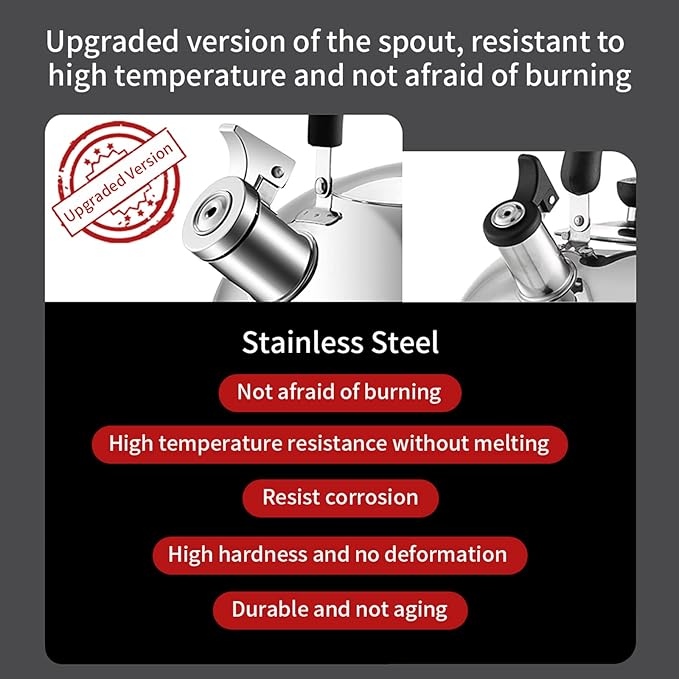 304 Stainless Steel Whistling Tea Kettle 2.1 Quart/2L, Suitable to Boiling Water & Tea on Induction Stove, Gas Stove Top