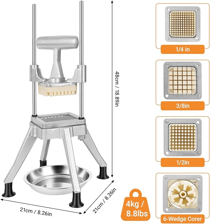 Commercial Vegetable Chopper Dicer w/3 Replacement Blades Onion Dicer Commercial Heavy Duty Vegetable Fruit Chopper Stainless Steel French Fry Cutter