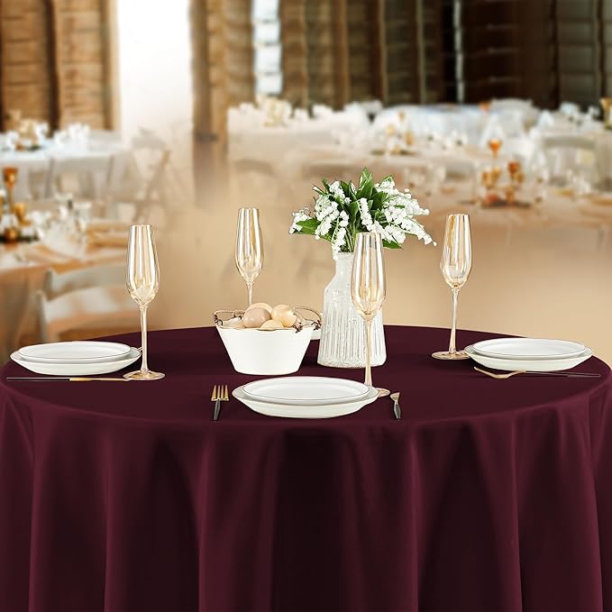 Fitable 8 Pack Round Tablecloths: Stain Resistant Wrinkle Free Circle Table Clothes, Washable Reusable Polyester Table Covers for Wedding Party Birthday Banquet Reception(Burgundy, 84 Inch)