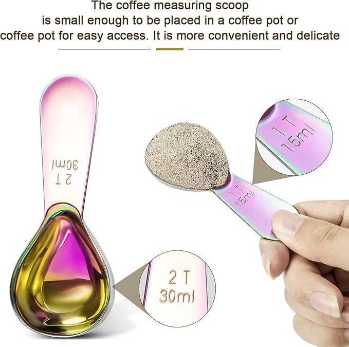 Stainless steel coffee scoop 2-piece set (1 tbsp, 2 tbsp) durable Tablespoon, ergonomic measuring spoon, Suitable for small and large jars，short-handled spoon (colored)