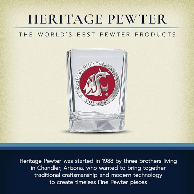 Heritage Pewter Washington State Square Shot Glass | Hand-Sculpted 1.5 Ounce Shot Glass | Intricately Crafted Metal Pewter Alma Mater Inlay