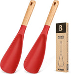 Cooking Spoon for Nonstick Cookwares, Great for Cooking and Serving Sturdy BPA-Free Matte Silicone, Wood Handle Spoon for Mixing, Scoop, and Scrape (2 Pack of Red, 11.4 inch)