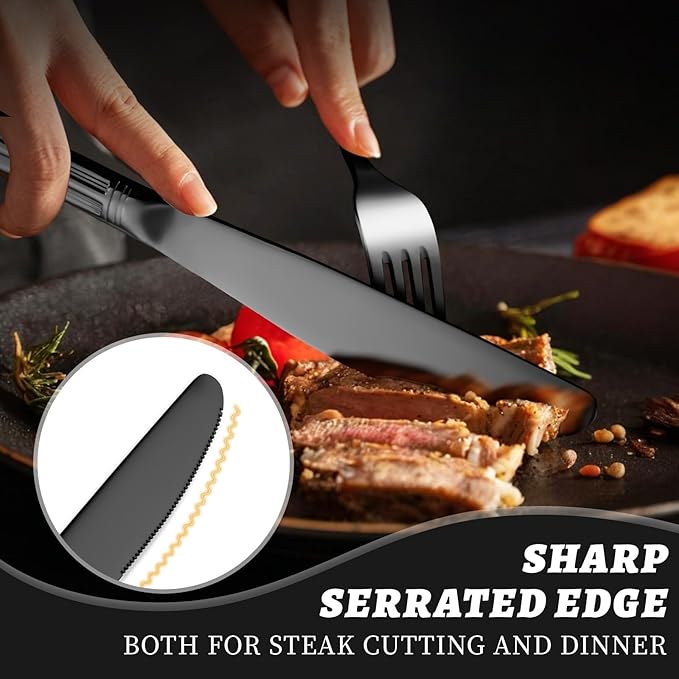 TIVOLI Silverware Set for 4, 20 Piece Heavy Duty Stainless Steel Flatware Utensils Cutlery Set Including Steak Knife Fork and Spoon, Dishwasher Safe, Gift Package for Wedding Housewarming (Black)