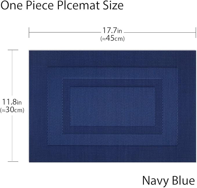 PIGCHCY Placemats,Washable Vinyl Woven Table Mats,Elegant Durable Placemats for Dining Table Set of 4 (18 x 12 inches, Navy Blue)
