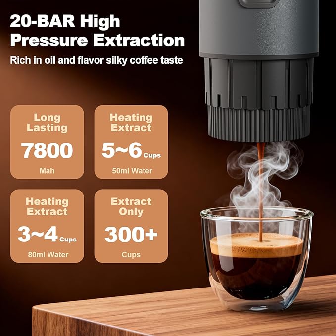 Portable Coffee Maker, 3 in 1 Electric Espresso Machine Set, Rechargeable Self-Heating Brewer with Carrying Bag and Coffee Stand for Office Camping, Hiking