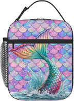 Mermaid Tail Scales Insulated Lunch Bag for Women & Men, Reusable Leak-Proof Lunch Box with Cooler Compartment, Lunch Tote for Adults Work Travel Picnic Durable & Washable
