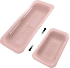 Collapsible Sink Colanders and Strainers Basket Over the Sink Colander Collapsible Colander Extendable Plastic Fruit Vegetable Strainer Drainer Basket for Kitchen(Length 14.3 inch-19.4 inch) (Pink)