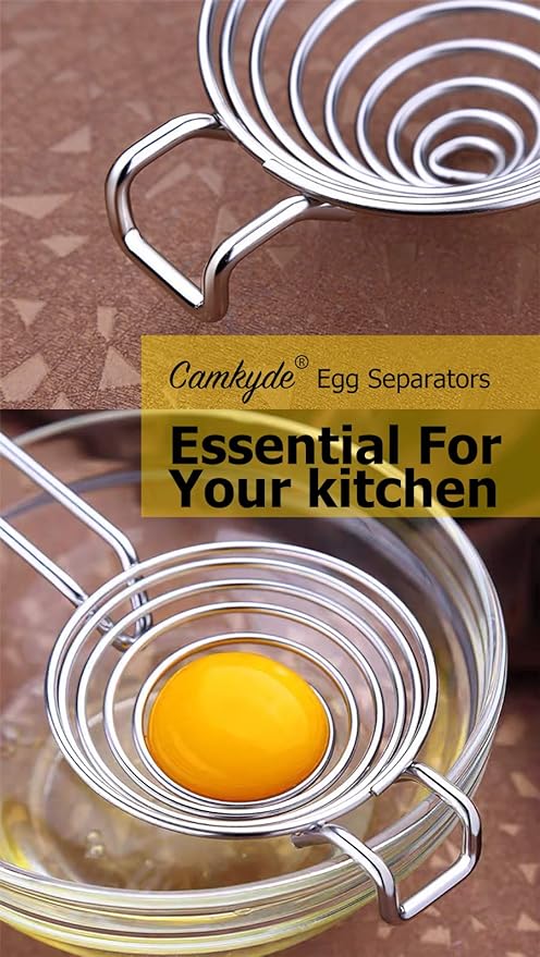 CAMKYDE Egg Separator Food Grade Stainless Steel Egg Yolk White Separation Tool, Set of 2 (Black)