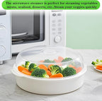 Microwave Steamer for Vegetables, Plastic Microwave Vegetable Steamer with Lid for Vegetables Prep Seafood Fish Cooking, White-Round, 10Inch