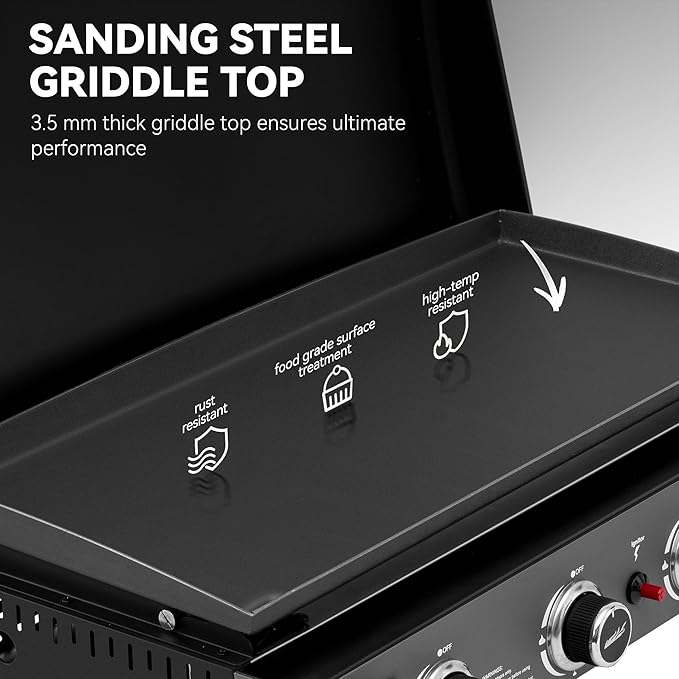 Royal Gourmet PD4001 4 Burner Propane Gas Griddle with Removable Standing Cart, Convertible to Tabletop Design, Flat Top Grill with Hood for Camping, Tailgating, Backyard, Black