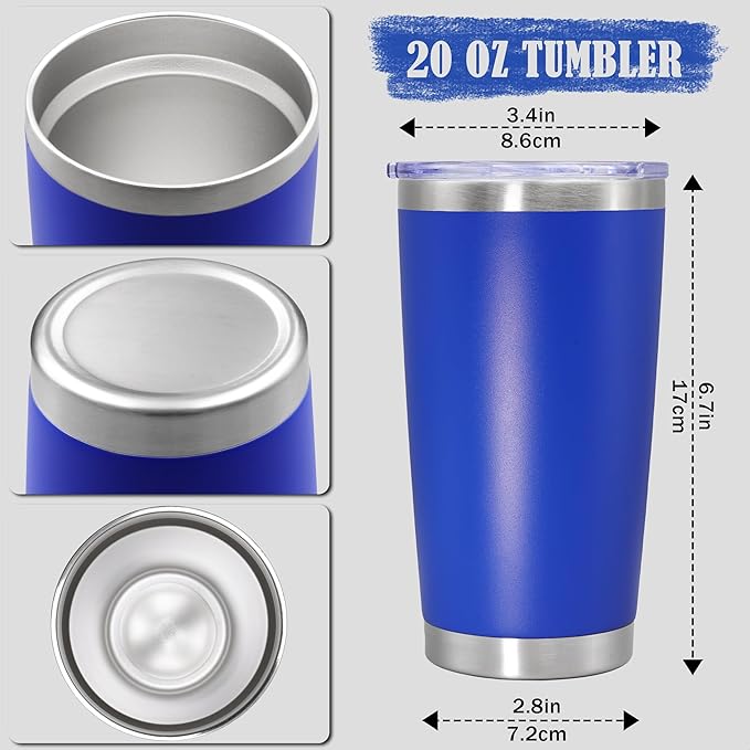 20 oz Tumbler Coffee Tavel Tumblers Bulk with Lid Stainless Steel Double Wall Vacuum Insulated Mug Powder Coated Cups fit Car Cupholder for Hot and Cold - Dark Blue, 1Pack
