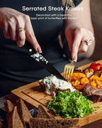 Gold Silverware Set, Ollex 48-Piece Retro Royal Flatware Set for 8 with Anti-rust Silverware Steel Black Steak Knives and Gold Spoons Forks Utensil Set, Mirror Polished&Dishwasher safe