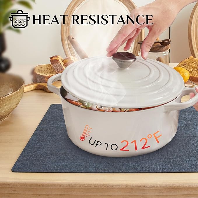 Softalker Vinyl Placemats Set of 6 - Faux Leather Heat Resistant Place Mats, 100% Waterproof Oilproof Wipe Clean Table Mats for Indoor & Outdoor Use, 17’’×12’’, Navy Blue