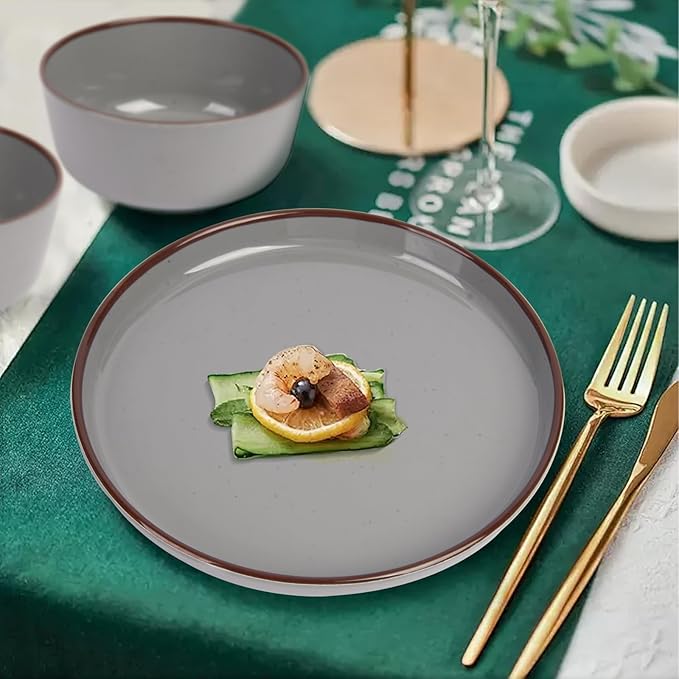 12-Piece Melamine Dinnerware Sets – Unbreakable Plates & Bowls Sets for Outdoor, Camping, Picnic, Party – Durable Dishware Sets, Lightweight & Shatterproof (Fog Gray)