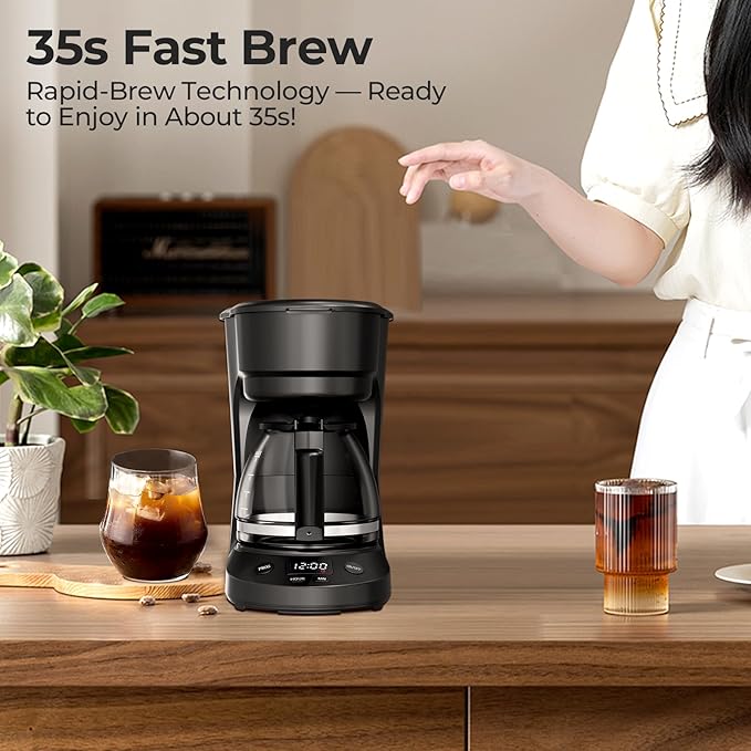5-Cup Programmable Coffee Maker with 24h Timer, Small Drip Coffee Machine with Auto Shut-off, 2h Keep Warm, BPA-free Glass Carafe Coffee Pot, Delay Brew, 25oz Water Tank, Compact for Home/RV/Dorm