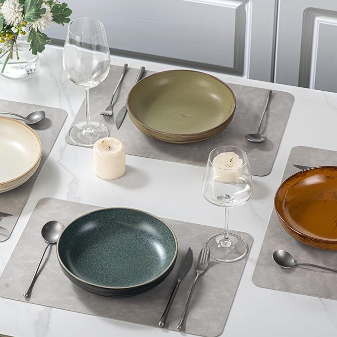 HAPPY KIT 9'' Pasta Bowls, 42oz Pasta Bowls Set of 4, Large Salad Bowl, Ceramic Serving Bowls,Double Reactive Glaze, Ideal for Housewarming, Festivals, Microwave Safe (Moss Green)