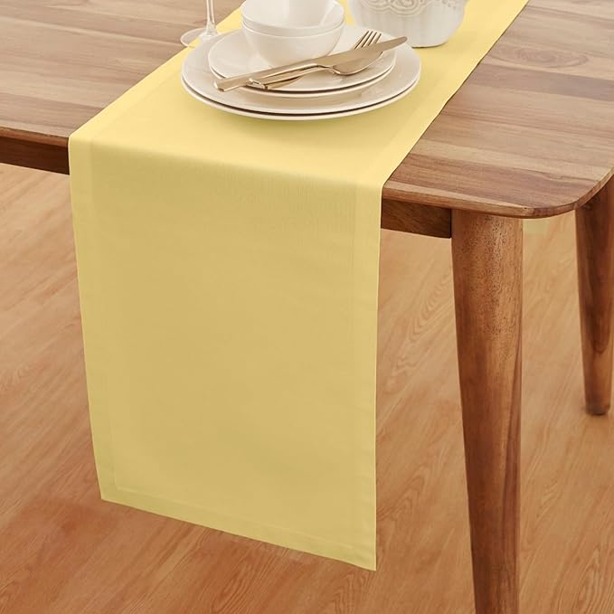 Solino Home Cotton Linen Table Runner 108 Inches Long - Dru Yellow Table Runner 14 x 108 Inch for Dining, Summer - Handcrafted and Machine Washable