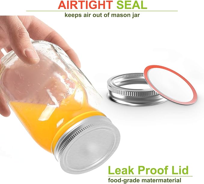 Mason Jar Lids and Rings 24Pcs Wide Mouth Canning Lids for Ball, Kerr Jars - Split-Type with Leak proof & Airtight Seal, Metal - Food Grade Material Silver/86 MM