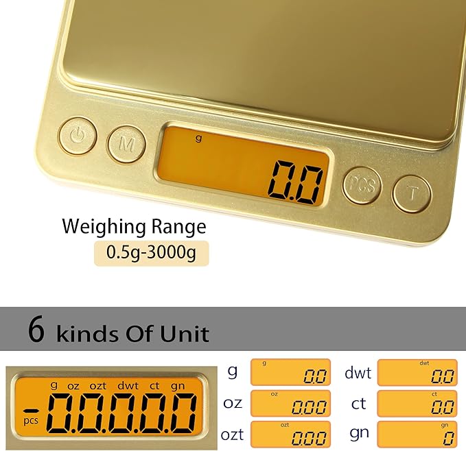 Fuzion Digital Kitchen Scale, 3000g/0.1g Precision Scale with 2 Trays, Small Mini Scales Digital Gram and Oz, Reptile Scale, Digital Coffee Scale, Lab Scale with Tare Function, LCD Display