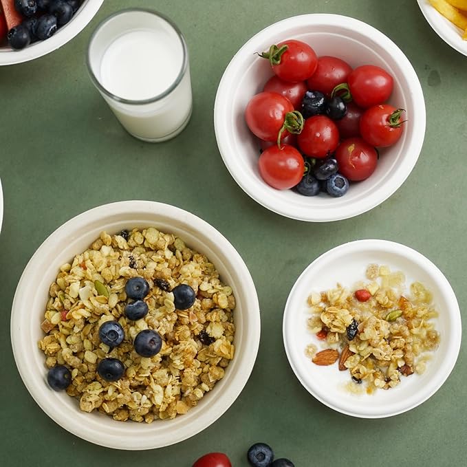 200 Count 8 oz Paper Bowls, Disposable Compostable Bowls, Heavy Duty Biodegradable Sugarcane Bagasse Bowl for Snacks, Fruits, Desserts, Natural