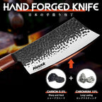 Huusk Japanese Cleaver Knife for Meat Cutting, 6.7 inch Hand Forged Chef Knife High Carbon Steel Sharp Kitchen Knife for Chopping Vegetable, Gift for Dad